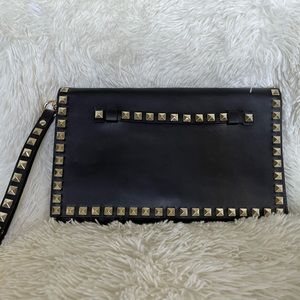 VALENTINO Black Rockstud Leather Clutch Bag
